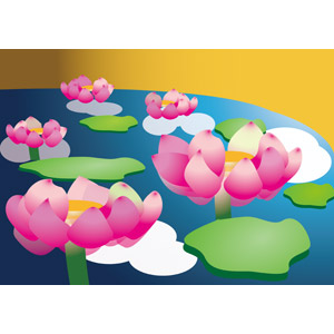 フリーイラスト, ベクター画像, EPS, 植物, 花, 蓮（ハス）, ピンク色の花, 池