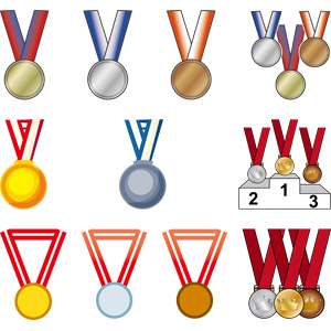フリーイラスト, ベクター画像, AI, メダル, 勲章, 賞, 金メダル, 銀メダル, 銅メダル, 一位（優勝）, 二位, 三位, オリンピック