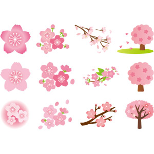 フリーイラスト, ベクター画像, AI, 植物, 花, 桜（サクラ）, ピンク色の花, 蕾（つぼみ）, 枝, 樹木, 春