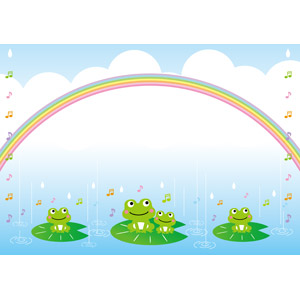 フリーイラスト, ベクター画像, AI, 背景, 虹, 雨, 梅雨, 6月, 蛙（カエル）, 音符