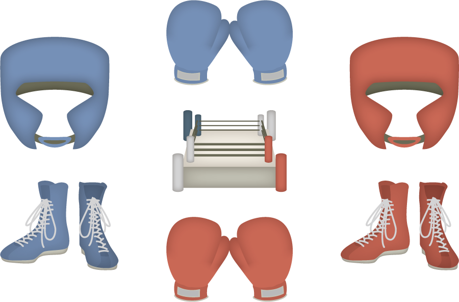 フリーイラスト 7種類のボクシング用具とリングのセット