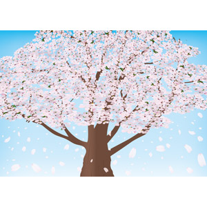フリーイラスト, ベクター画像, AI, 風景, 自然, 樹木, 花, 桜（サクラ）, 桜吹雪, 春, 花びら
