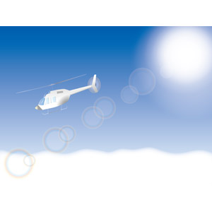 フリーイラスト, ベクター画像, AI, 風景, 空, 雲, 雲海, 太陽光（日光）, 乗り物, 航空機, ヘリコプター