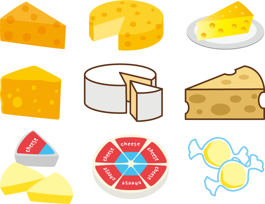 フリーイラスト 9種類のチーズのセット