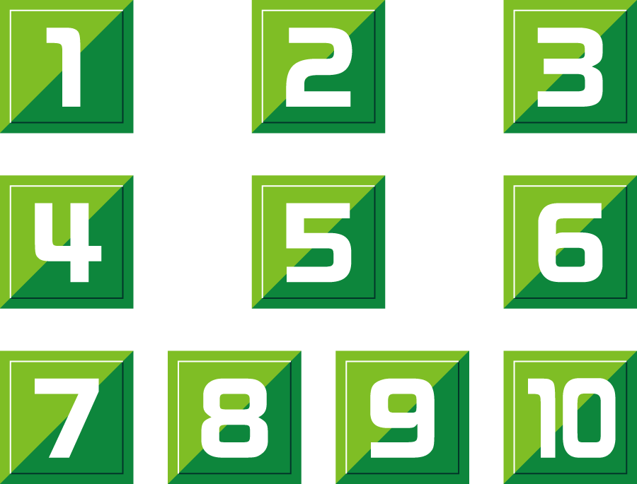 フリーイラスト 緑色の数字のセット