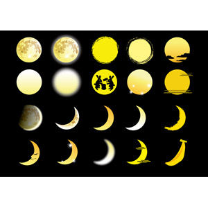 フリーイラスト, ベクター画像, AI, 月, 満月, 三日月, 天体, 夜, 月の兎, 餅つき, 9月, お月見（観月）