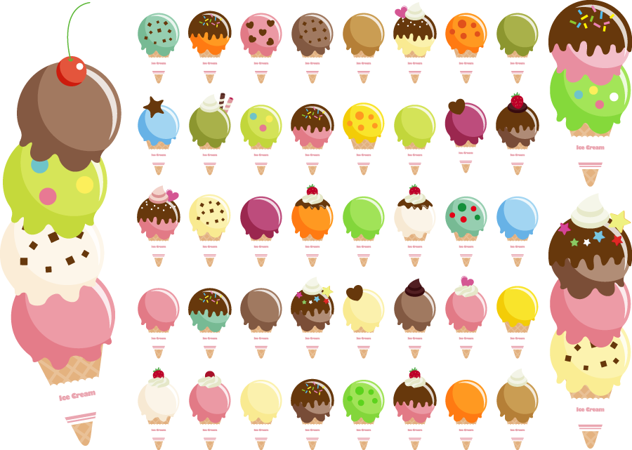 [フリーイラスト] 43種類のアイスクリームのセットでアハ体験 - GAHAG | 著作権フリー写真・イラスト素材集
