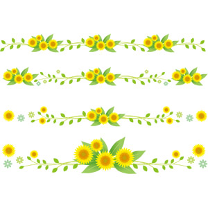 フリーイラスト, ベクター画像, AI, 飾り罫線（ライン）, 植物, 花, 向日葵（ヒマワリ）, 黄色の花, 夏