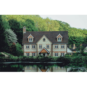フリー写真, 風景, 建造物, 建築物, 住宅, 家（一軒家）, 池, イギリスの風景