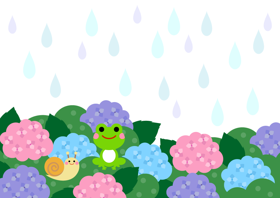 フリーイラスト 紫陽花と梅雨の雨の背景