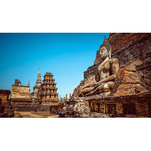 フリー写真, 風景, 建造物, 建築物, 遺跡, 寺院, 仏像, 仏教, スコータイ歴史公園, タイの風景, 世界遺産