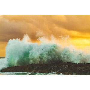フリー写真, 風景, 自然, 海岸, 波, 波しぶき, 夕暮れ（夕方）, 夕焼け, オーストラリアの風景