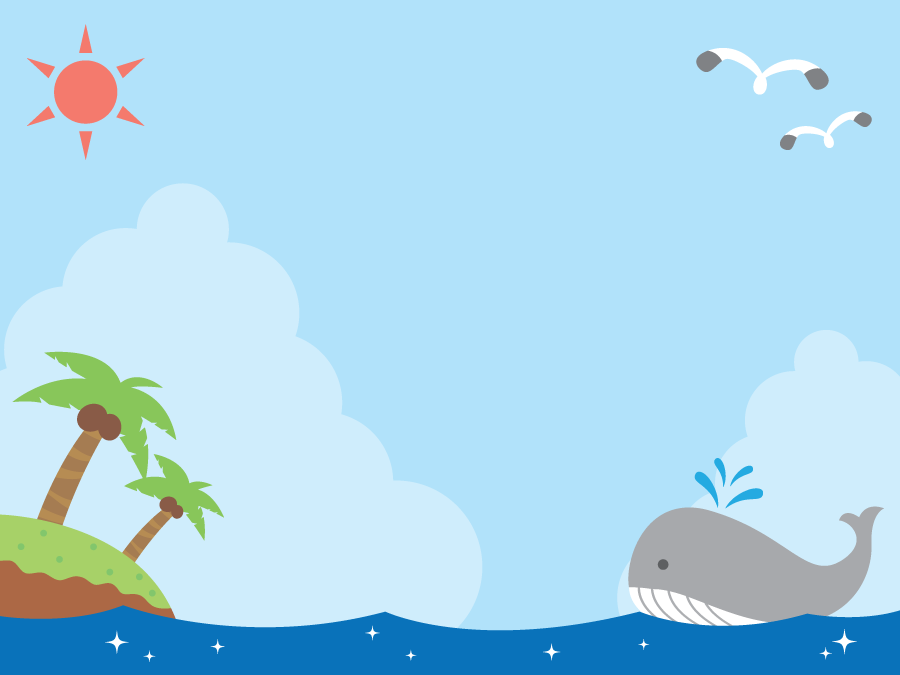 フリーイラスト クジラと南の島が浮かぶ夏の海の背景