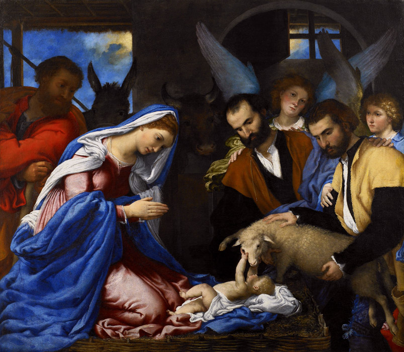 フリー絵画 ロレンツォ・ロット作「羊飼いの礼拝」