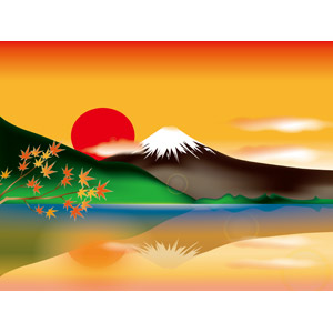 フリーイラスト, ベクター画像, AI, 風景, 自然, 山, 富士山, 湖, 日本の風景