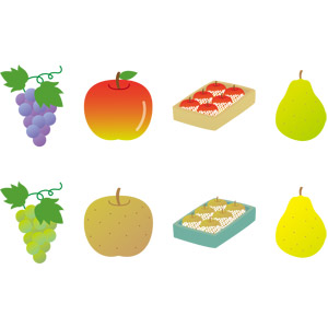 フリーイラスト, ベクター画像, AI, 食べ物（食料）, 果物（フルーツ）, リンゴ, 葡萄（ブドウ）, マスカット, 梨（ナシ）, 洋なし（セイヨウナシ）